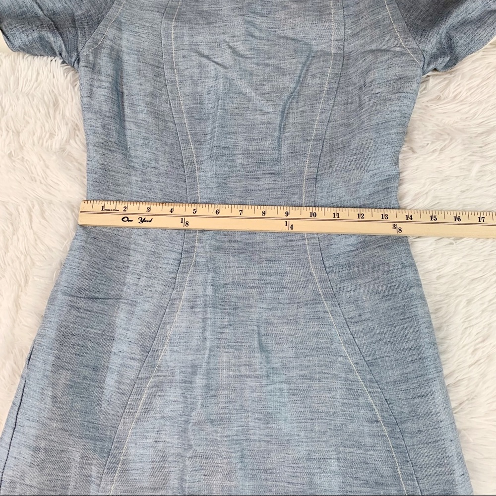 Sea NY short sleeve linen blend sheath dress in‎ light blue with contrast trim - Picture 4 of 10